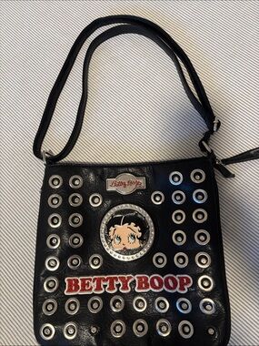 Betty Boop Black Shoulder Bag with Red Logo and Silver Studs